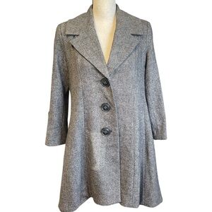 CAbi Brown Tweed Shakespeare Wool Blend Trench Swing Coat Preppy Academia size 4